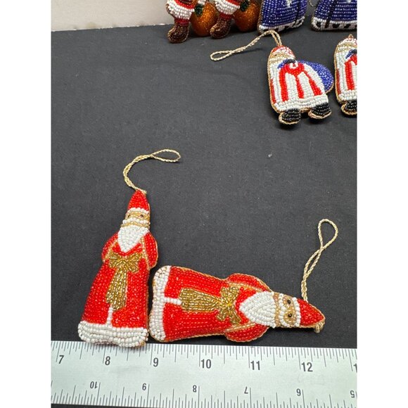 Handcrafted St Nicholas Parvex A Warsi Glass Beaded Santa Claus Ornaments Set 8 - Picture 2 of 12